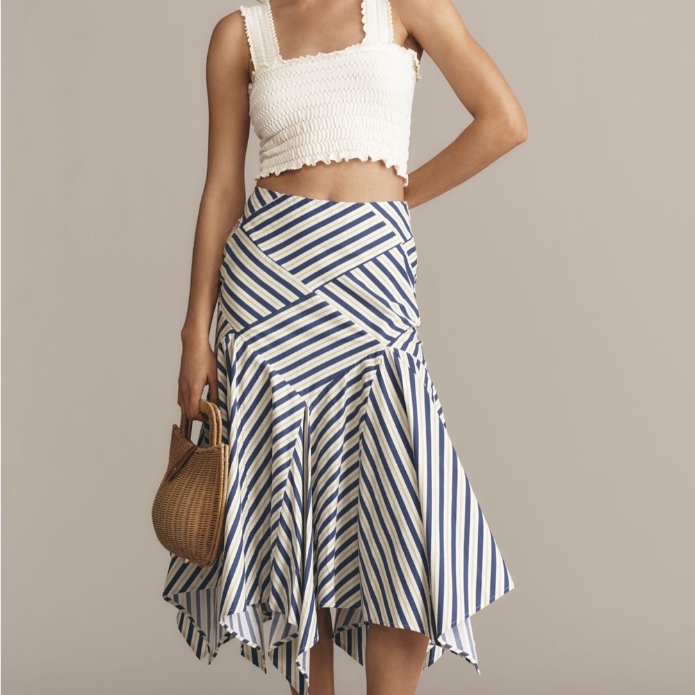 Anthropologie Striped Midi Reworked Skirt